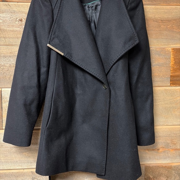 Ted Baker Women Keyla Short Wrap Coat Size 4 US L Black Wool Cashmere Belted - Picture 6 of 8